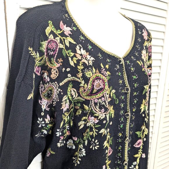 Vintage Y2k 2001 Heirloom Collectibles Cardigan Sweater Large Embroidery Beaded - Picture 4 of 16